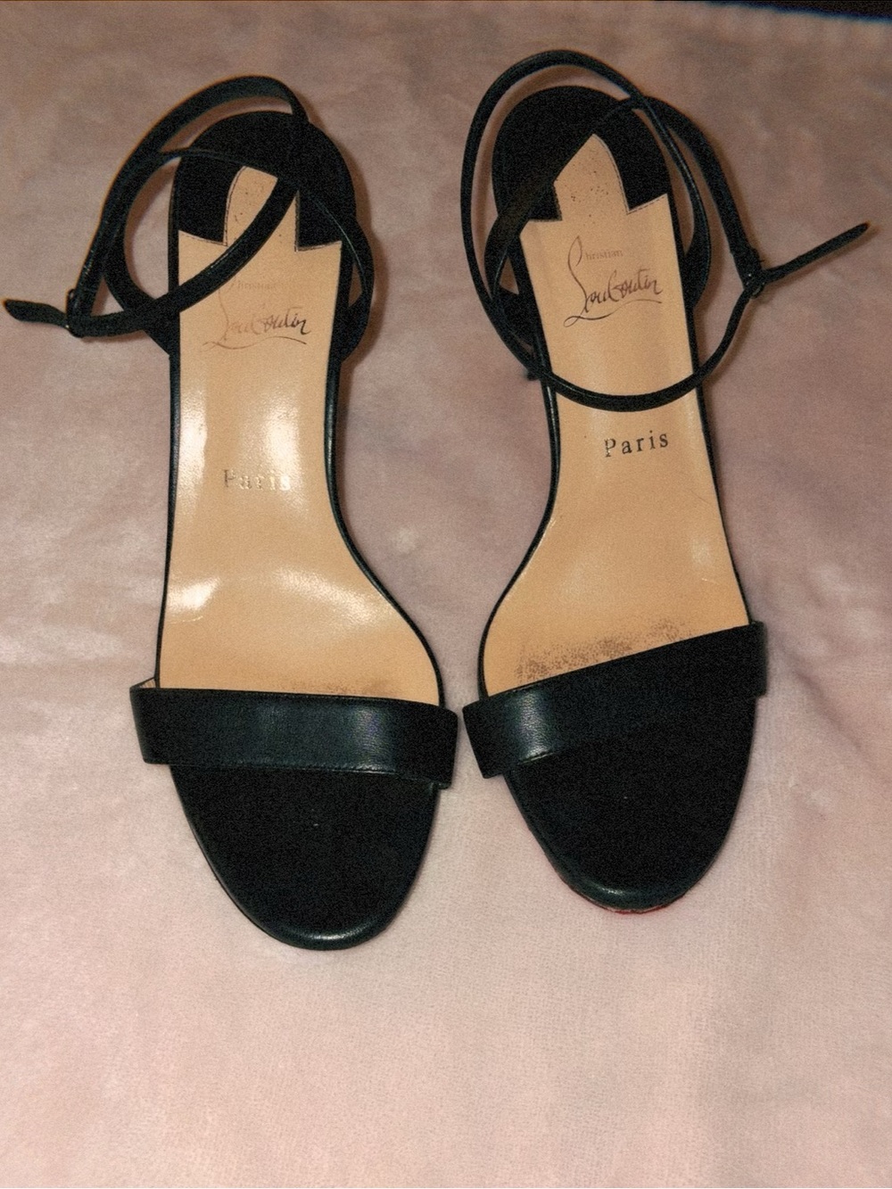 Christian Louboutin Black Leather Ankle-Tie Sandals